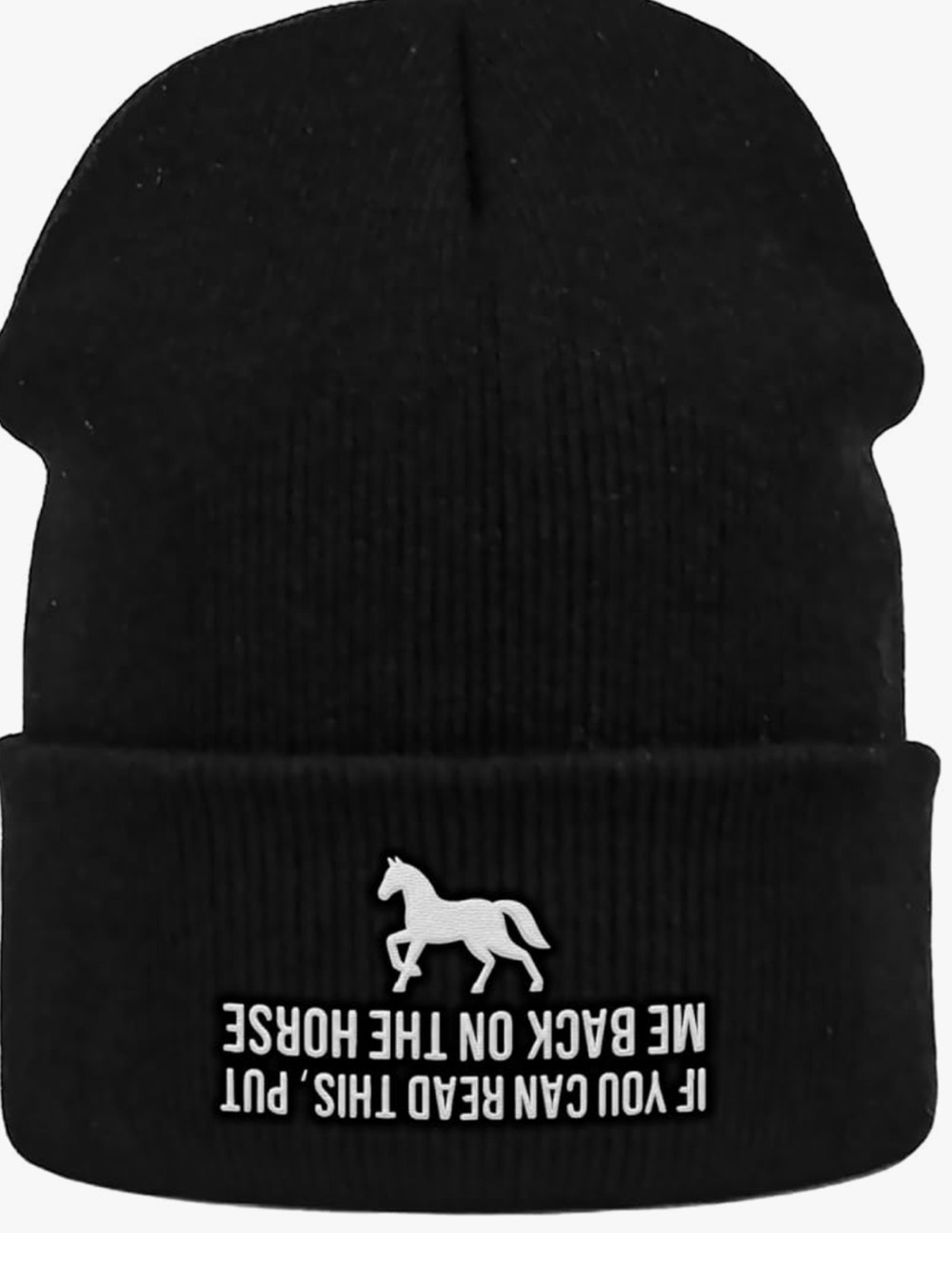 Chic Nation Black Beanie with White Horse Patch